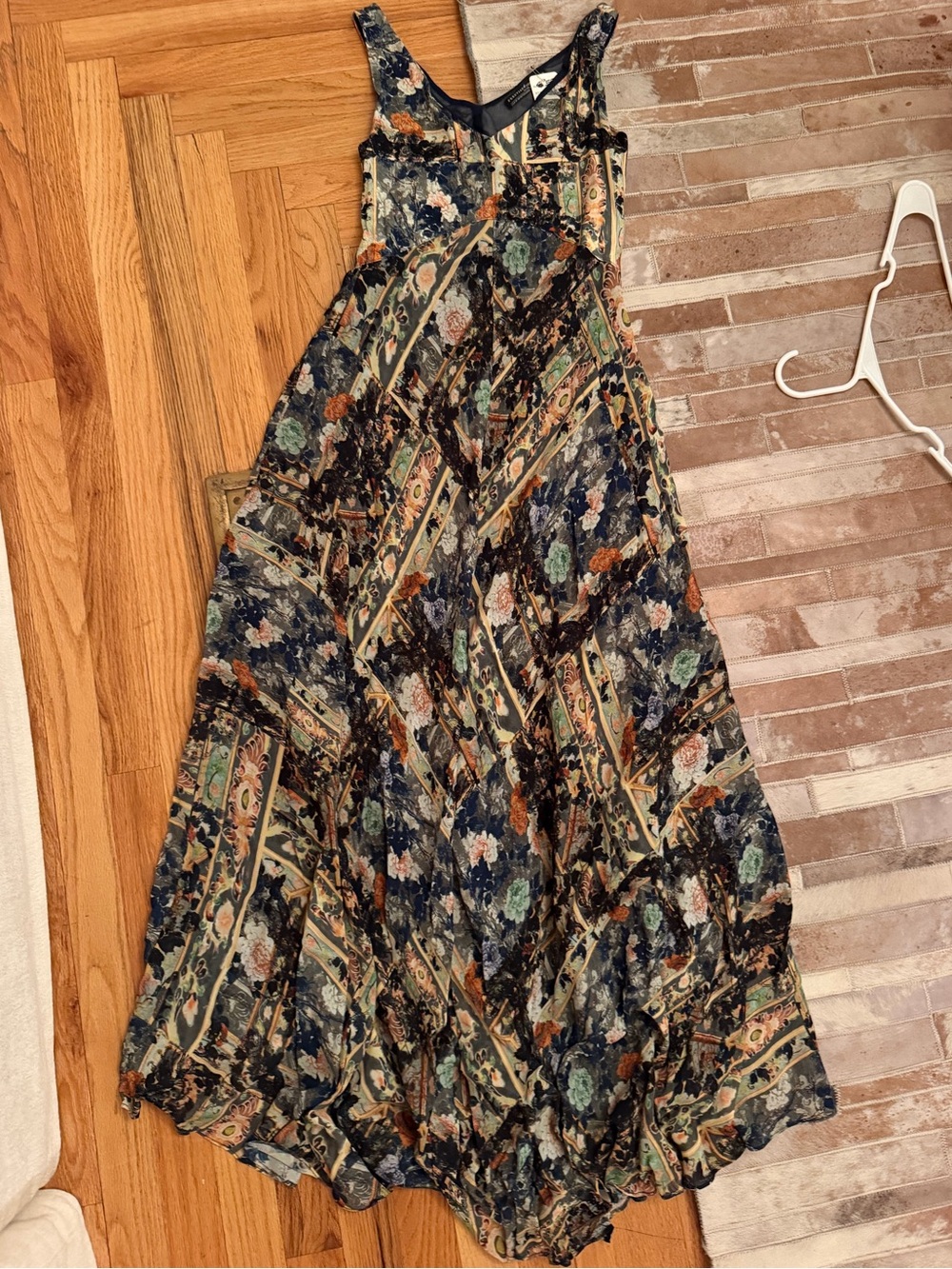 Peruvian Connection Navy Floral Paisley Maxi Skirt